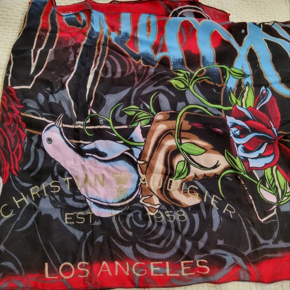 Christian Audigier Los Angeles Skull and Roses Graphic Scarf